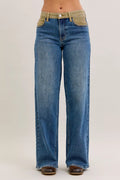 JUDY BLUE MR COLUMN STRAIGHT JEANS WITH CORDUROY WAIST