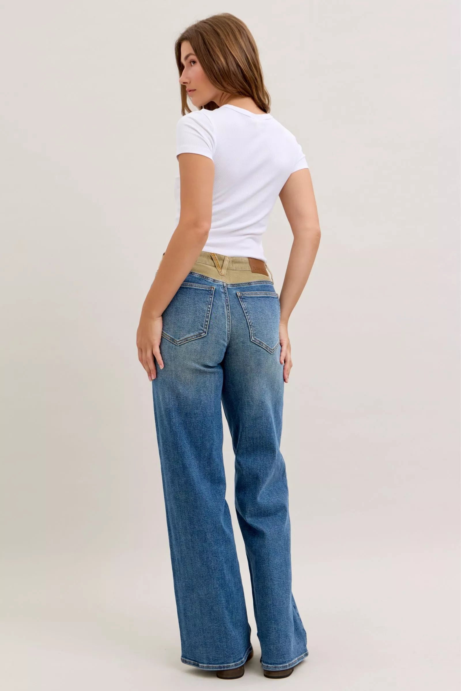 JUDY BLUE MR COLUMN STRAIGHT JEANS WITH CORDUROY WAIST