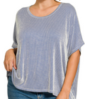 RIBBED STRIPED OVERSIZED SHORT SLEEVE TOP - NAVY - ZENANA