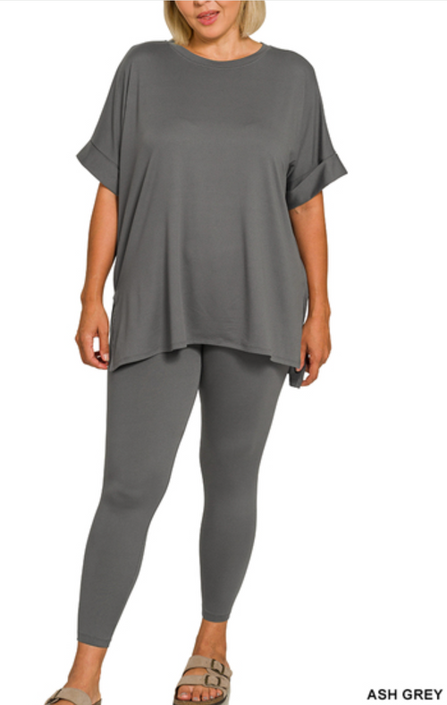 BRUSHED DTY MICROFIBER LOUNGEWEAR SET - REGULAR AND PLUS SIZE