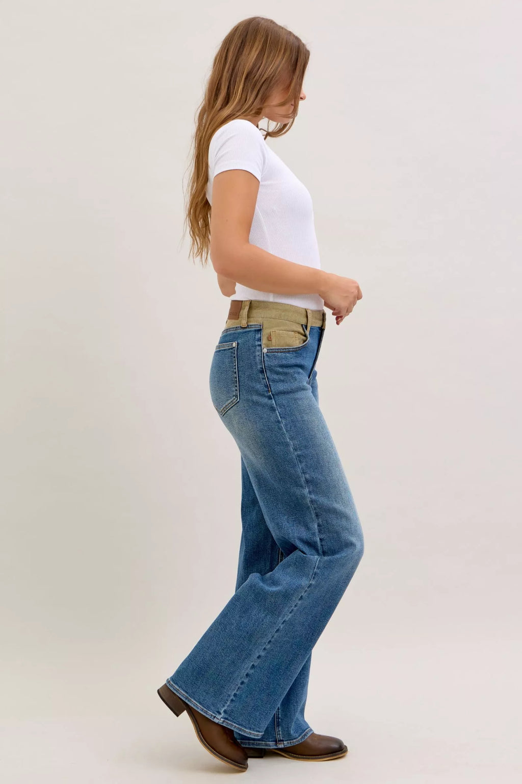 JUDY BLUE MR COLUMN STRAIGHT JEANS WITH CORDUROY WAIST