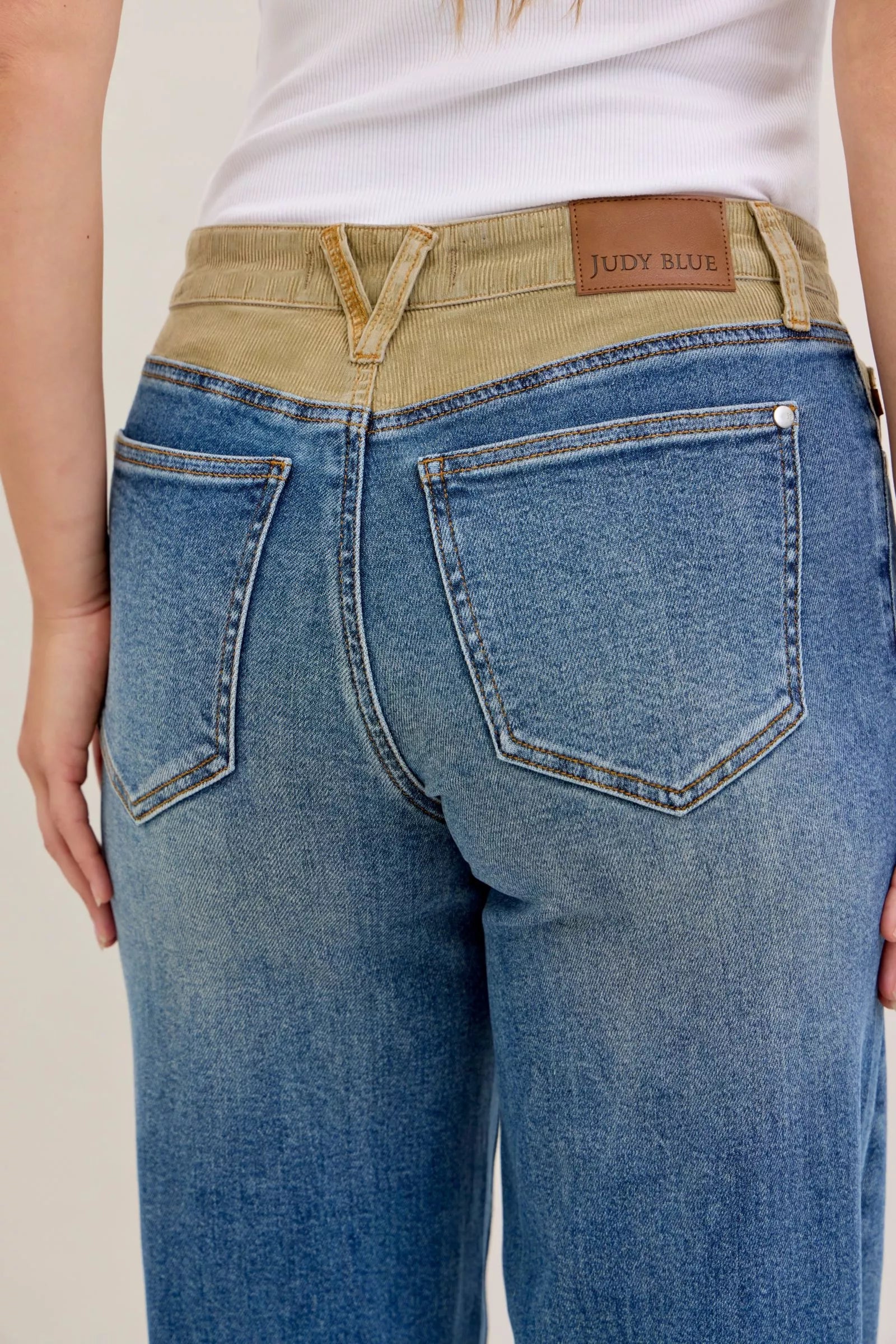 JUDY BLUE MR COLUMN STRAIGHT JEANS WITH CORDUROY WAIST