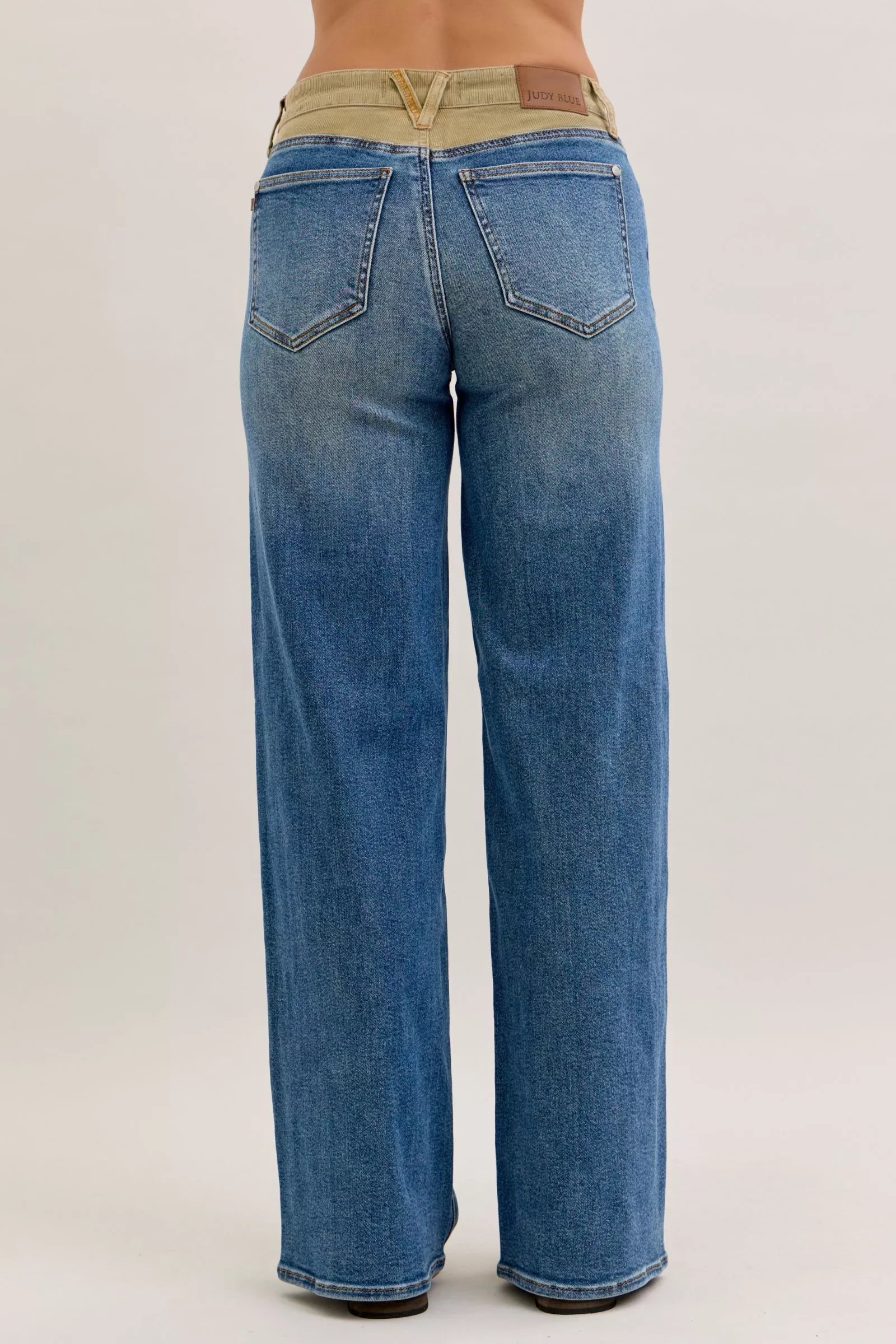 JUDY BLUE MR COLUMN STRAIGHT JEANS WITH CORDUROY WAIST